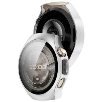 Etui ze szkłem do zegarka Bizon Case Watch Adamo do Huawei Watch 5 46 mm, satynowe srebrne