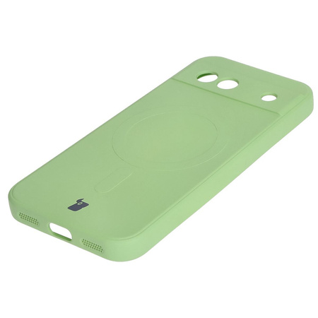 Silikonowe etui z pierścieniem magnetycznym Bizon Case Silicone Magnetic Sq do Google Pixel 8a, jasnozielone