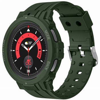 Etui z paskiem Bizon Strap + Case Watch Action Pro do Samsung Galaxy Watch 5 Pro 45 mm, ciemnozielone