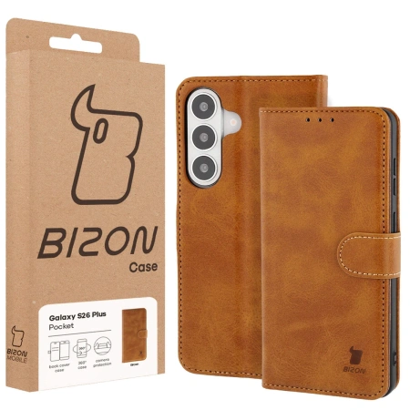Etui z klapką Bizon Case Pocket do Galaxy S26 Plus, brązowe