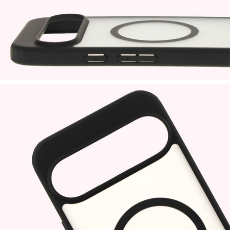 Etui z pierścieniem magnetycznym Bizon Case MatteO do Google Pixel 9 Pro XL, półprzezroczyste z czarną ramką