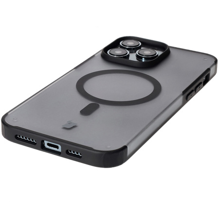 Etui z pierścieniem magnetycznym Bizon Case MatteO do iPhone 14 Pro Max, półprzezroczyste z czarną ramką