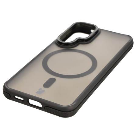 Etui z podstawką i pierścieniem magnetycznym Bizon Case Eclipse do Galaxy S25/S24, przydymione z czarną ramką