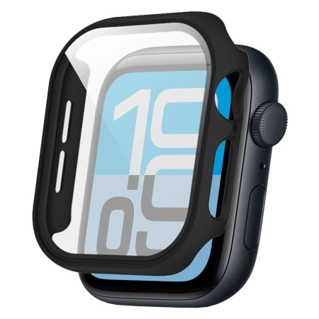 Etui ze szkłem do zegarka Bizon Case Watch Adamo do Apple Watch SE 3 / SE 2 / SE / 6 / 5 / 4 (44 mm), matowe czarne