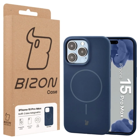 Silikonowe etui z pierścieniem magnetycznym Bizon Soft Case Magnetic do iPhone 15 Pro Max, granatowe