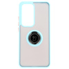 Etui z uchwytem na palec Bizon Case Hybrid Ring do Oppo Reno 12 Pro, przydymione z jasnoniebieską ramką