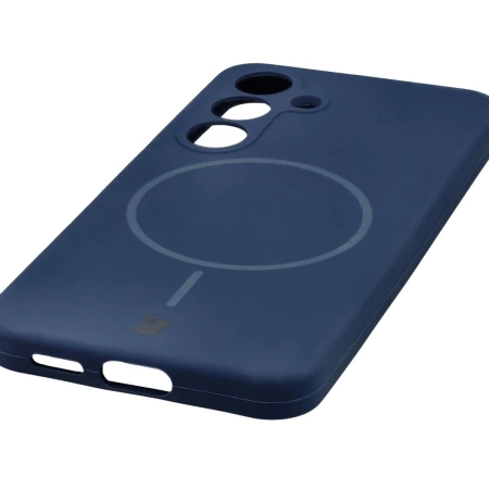 Silikonowe etui z pierścieniem magnetycznym Bizon Soft Case Magnetic do Galaxy S25, granatowe