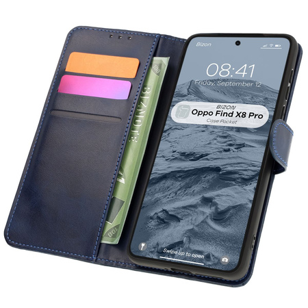 Etui z klapką Bizon Case Pocket do Oppo Find X8 Pro, granatowe