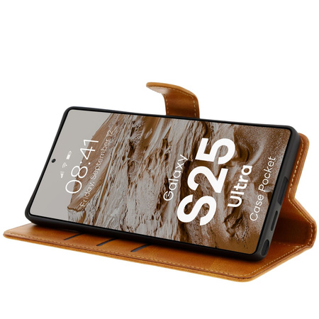 Etui z klapką Bizon Case Pocket do Galaxy S25 Ultra, brązowe