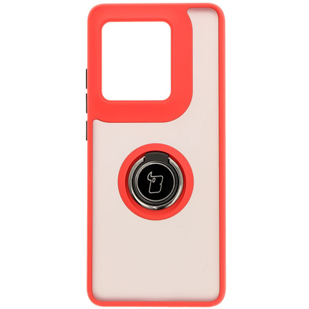 Etui z uchwytem na palec Bizon Case Hybrid Ring do Motorola Edge 50 Ultra, przydymione z czerwoną ramką