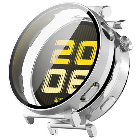 Etui ze szkłem do zegarka Bizon Case Watch Adamo do Huawei Watch GT 5 41 mm, satynowo srebrne