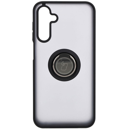 Etui z uchwytem na palec Bizon Case Hybrid Ring do Galaxy M15 5G, przydymione z czarną ramką