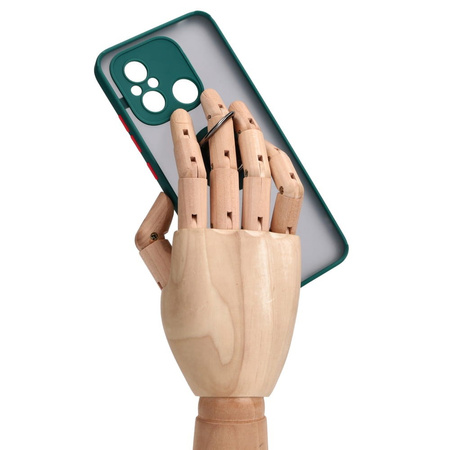 Etui z uchwytem na palec Bizon Case Hybrid Ring do Xiaomi Redmi 12C, przydymione z ciemnozieloną ramką