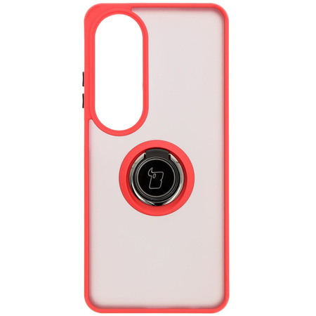 Etui z uchwytem na palec Bizon Case Hybrid Ring do Oppo A60 4G, przydymione z czerwoną ramką
