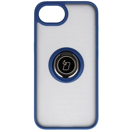 Etui z uchwytem na palec Bizon Case Hybrid Ring do iPhone 16e, przydymione z granatową ramką
