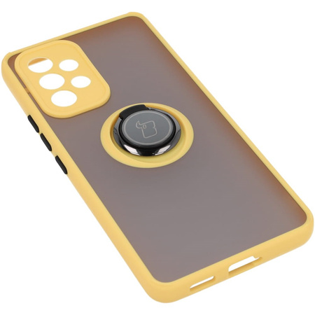 Etui z uchwytem na palec Bizon Case Hybrid Ring do Galaxy A53 5G, przydymione z żółtą ramką