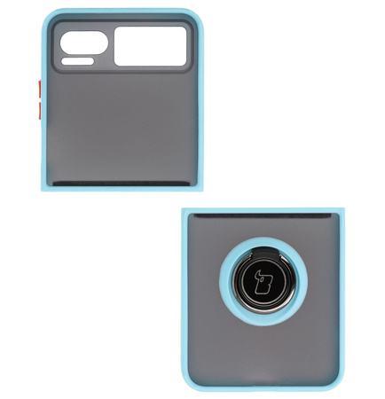 Etui z uchwytem na palec Bizon Case Hybrid Ring do Motorola Razr 40, przydymione z jasnoniebieską ramką
