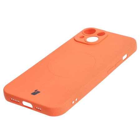 Etui silikonowe z pierścieniem magnetycznym Bizon Case Silicone Magnetic do iPhone 14, marchewkowe