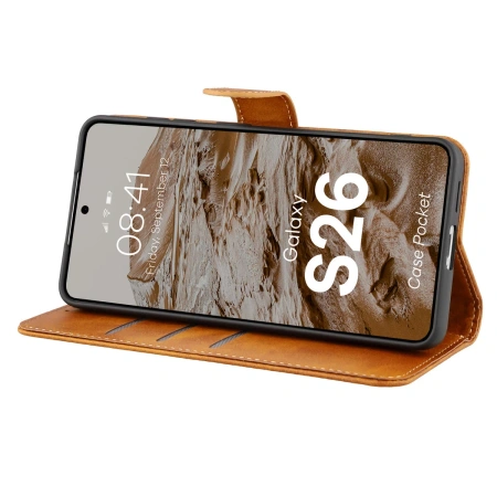 Etui z klapką Bizon Case Pocket do Galaxy S26, brązowe