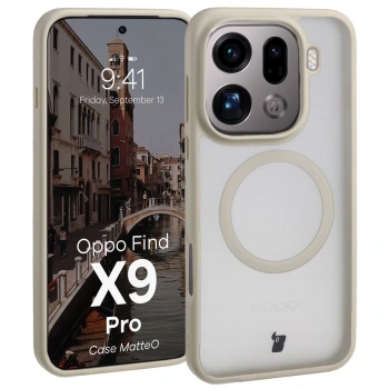 Etui z pierścieniem magnetycznym Bizon Case MatteO do Oppo Find X9 Pro, przydymione-beżowe