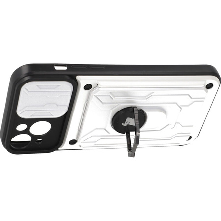 Etui Bizon Case Camshield Card Slot Ring do iPhone 14 Plus, białe
