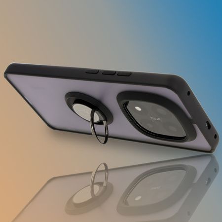 Etui z uchwytem na palec Bizon Case Hybrid Ring do Xiaomi Redmi Note 14 Pro Plus 5G, przydymione z czarną ramką