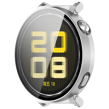 Etui ze szkłem do zegarka Bizon Case+Glass Watch do Huawei Watch GT 5 41 mm, satynowo srebrne