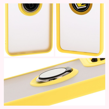 Etui z uchwytem na palec Bizon Case Hybrid Ring do Motorola Moto G35 5G, przydymione z żółtą ramką