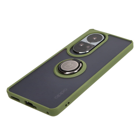 Etui z uchwytem na palec Bizon Case Hybrid Ring do Oppo Reno10 / 10 Pro, przydymione z zieloną ramką