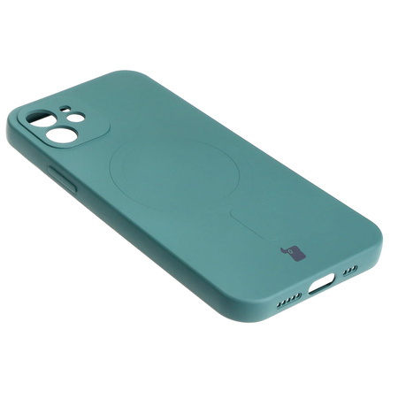 Etui silikonowe z pierścieniem magnetycznym Bizon Case Silicone Magnetic do iPhone 12, ciemnozielone