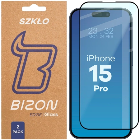 Szkło hartowane Bizon Glass Edge Duo do iPhone 15 Pro, czarna ramka, 2 sztuki