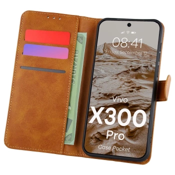 Etui z klapką Bizon Case Pocket do Vivo X300 Pro, brązowe