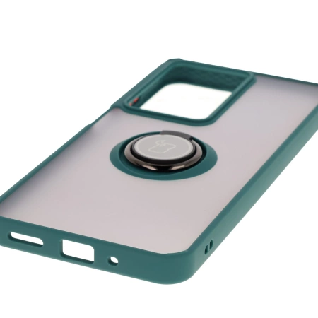 Etui z uchwytem na palec Bizon Case Hybrid Ring do Realme C75 4G / 14x 5G, przydymione z ciemnozieloną ramką