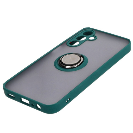 Etui z uchwytem na palec Bizon Case Hybrid Ring do Galaxy A15 5G/4G, przydymione z ciemnozieloną ramką