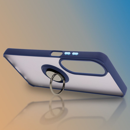 Etui z uchwytem na palec Bizon Case Hybrid Ring do Oppo A60 4G, przydymione z granatową ramką
