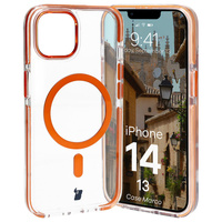 Etui z pierścieniem magnetycznym Bizon Case Marco do iPhone 14 / iPhone 13, przezroczyste z pomarańczową ramką