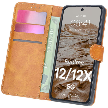 Etui z klapką Bizon Case Pocket do Realme 12 / 12x, brązowe