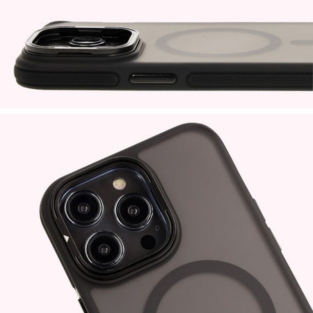 Etui z podstawką i pierścieniem magnetycznym Bizon Case Eclipse do iPhone 14 Pro Max, przydymione z czarną ramką