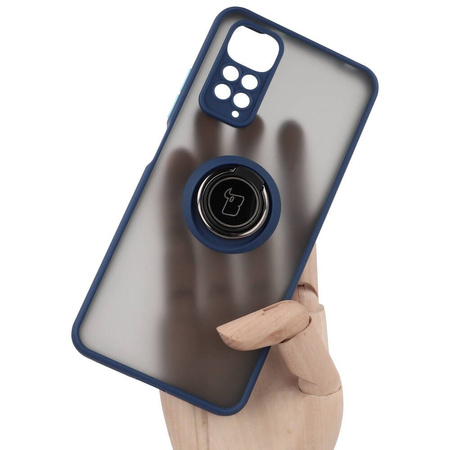 Etui z uchwytem na palec Bizon Case Hybrid Ring do Xiaomi Redmi Note 11 / 11S 4G, przydymione z granatową ramką
