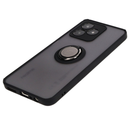 Etui z uchwytem na palec Bizon Case Hybrid Ring do Realme C53 / C51, przydymione z czarną ramką