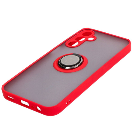Etui z uchwytem na palec Bizon Case Hybrid Ring do Galaxy A15 5G/4G, przydymione z czerwoną ramką