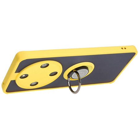 Etui z uchwytem na palec Bizon Case Hybrid Ring do Honor Magic6 Lite, przydymione z żółtą ramką