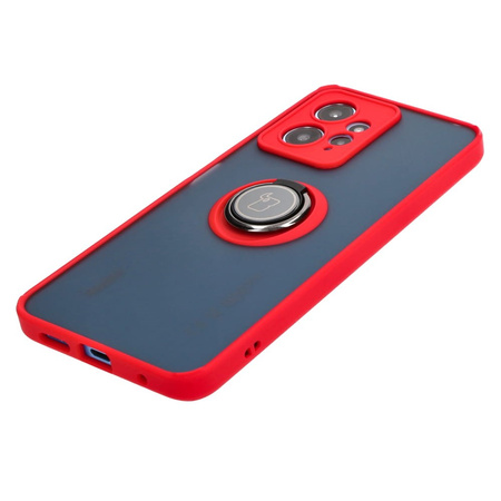 Etui z uchwytem na palec Bizon Case Hybrid Ring do Xiaomi Redmi Note 12 4G, przydymione z czerwoną ramką