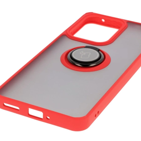 Etui z uchwytem na palec Bizon Case Hybrid Ring do Oppo Reno13 F / FS, przydymione z czerwoną ramką