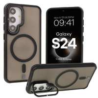 Etui z podstawką i pierścieniem magnetycznym Bizon Case Eclipse do Galaxy S24, przydymione z czarną ramką