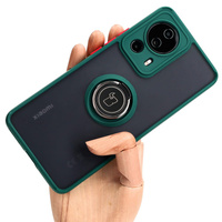 Etui z uchwytem na palec Bizon Case Hybrid Ring do Xiaomi 13 Lite, przydymione z ciemnozieloną ramką