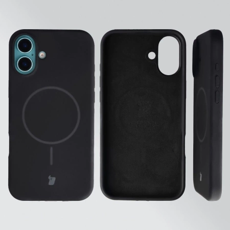 Silikonowe etui z pierścieniem magnetycznym Bizon Soft Case Magnetic do iPhone 16 Plus, czarne