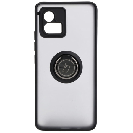 Etui z uchwytem na palec Bizon Case Hybrid Ring do Motorola Moto G72, przydymione z czarną ramką