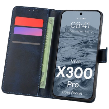 Etui z klapką Bizon Case Pocket do Vivo X300 Pro, granatowe