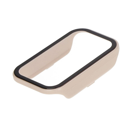 Etui Bizon Case+Glass Set do Xiaomi Redmi Smart Band 2 / Xiaomi Mi Band 8 Active, beżowe